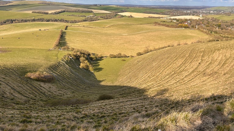 Looking down towards a stopping place on the South Downs